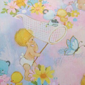 Vintage Baby Gift Wrap Cute Bears Bunnies Ducks Kittens Butterflies Nets 1 Piece